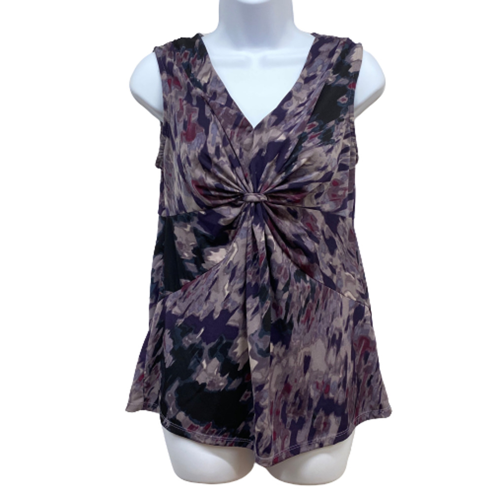 DAISY FUENTES Purple Floral V-Neck Sleeveless Tunic Tank Top M